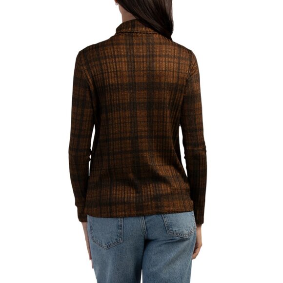 PREMISE Brown Plaid Turtleneck Sweater - Picture 2 of 2
